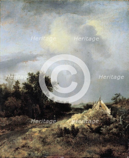 Dune Landscape with Fence, c1647. Creator: Jacob van Ruisdael.