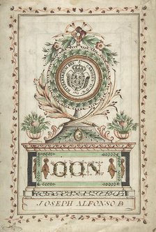 Frontispiece with Vegetal Medallion and Latin Dedication surrounding a Coat of..., 18th century. Creator: Anon.
