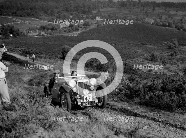 1933 MG J2 team taking part in the NWLMC Lawrence Cup Trial, 1937. Artist: Bill Brunell.