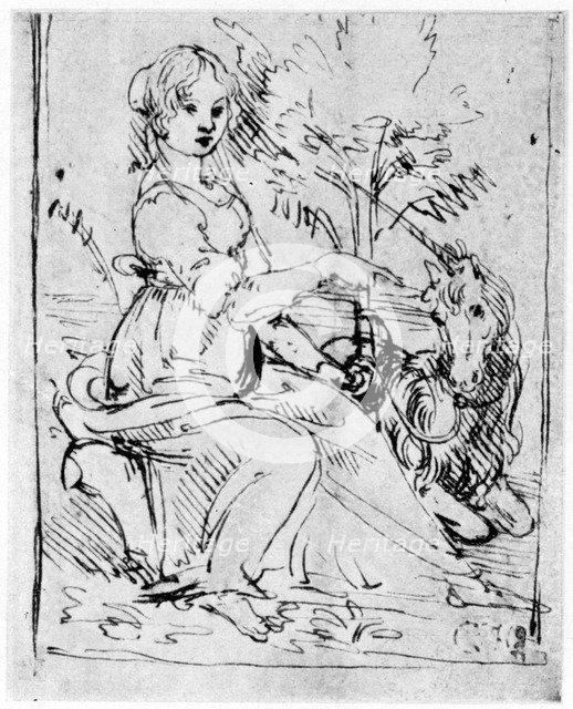 Maiden with a Unicorn, c1480 (1954).Artist: Leonardo da Vinci
