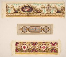 Three designs for painted borders to decorate a room, 19th century. Creators: Jules-Edmond-Charles Lachaise, Eugène-Pierre Gourdet.