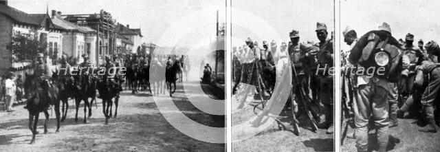 'La Roumanie dans la Guerre; Troupes de cavalerie et d'infanterie roumaines partant pour le front',  Creator: Unknown.