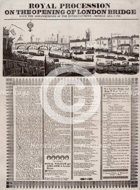 Opening of London Bridge, 1831. Artist: James Catnach