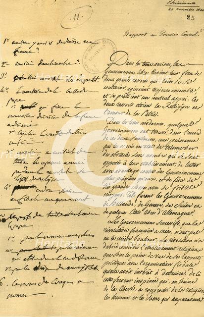 Preparatory notes for the Concordat, 22 November 1800, (1921). Creator: Unknown.