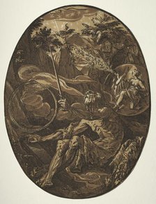 Demogorgon in the Cave of Eternity, c. 1588. Creator: Hendrick Goltzius (Dutch, 1558-1617).