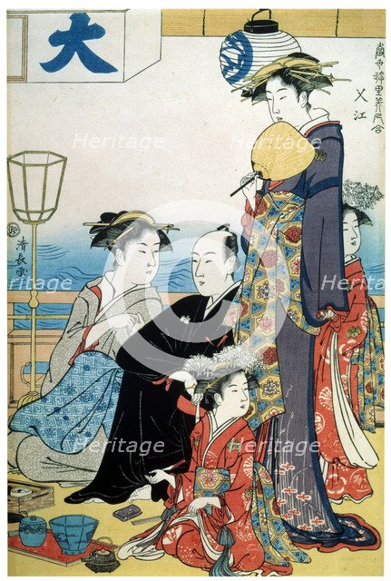 'Women of the Gay Quarters', (diptych, right part), late 18th or early 19th century. Artist: Torii Kiyonaga