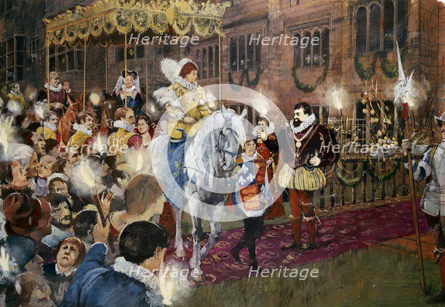 Robert Dudley welcoming Queen Elizabeth I to Kenilworth Castle, Warwickshire, July 1575 (c2000s). Artist: Ivan Lapper.