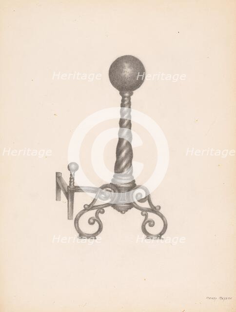 Wrought Iron Andirion, c. 1938. Creator: Henry Meyers.