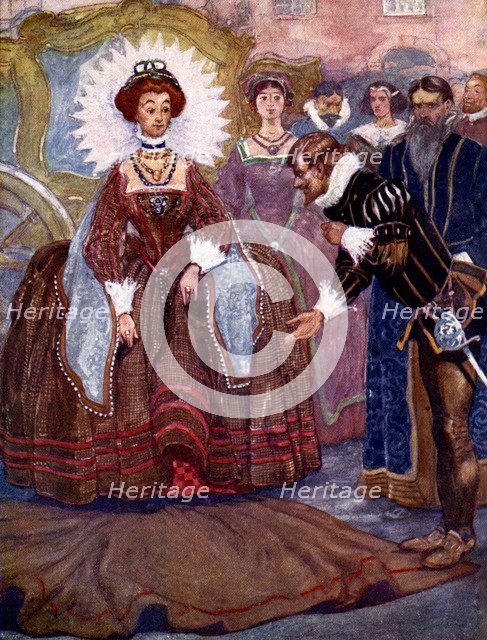 'Quickly pulling off his cloak he threw it upon the ground', 1581, (1905).Artist: A S Forrest