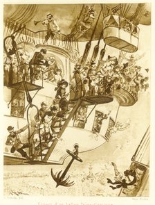 Départ d’un ballon transatlantique, from Le Vingtieme Siecle, pub. 1883 (lithograph), 1883. Creator: Albert Robida (1848 - 1926).