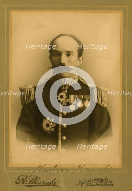 Baron Kentaro Kaneko, half-length portrait, in uniform, facing front graphic /, c1905. Creator: Maruki Riyo.