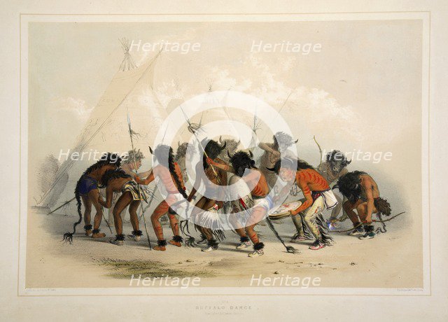 Buffalo Dance, pub. 1845 (colour lithograph). Creator: George Catlin (1796 - 1872).