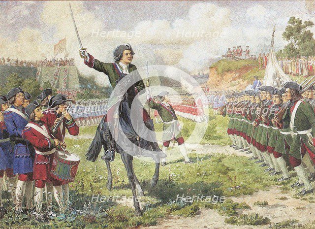 Military exercise of the Fun forces of Peter I near Kozukhovo, 1880. Artist: Kivshenko, Alexei Danilovich (1851-1895)