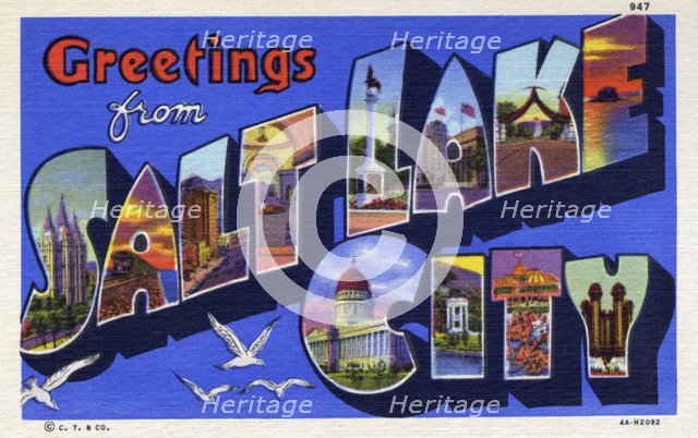 'Greetings from Salt Lake City', postcard, 1934. Artist: Unknown