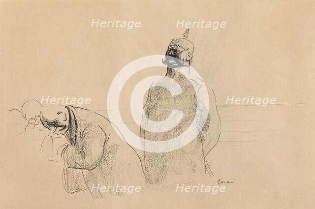 Prussian Soldier and Civilians, c. 1919. Creator: Jean Louis Forain.