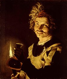 Man with burning candle and carafe of wine, 1640-1650. Creator: Stomer, Matthias (ca.1600-after 1650).