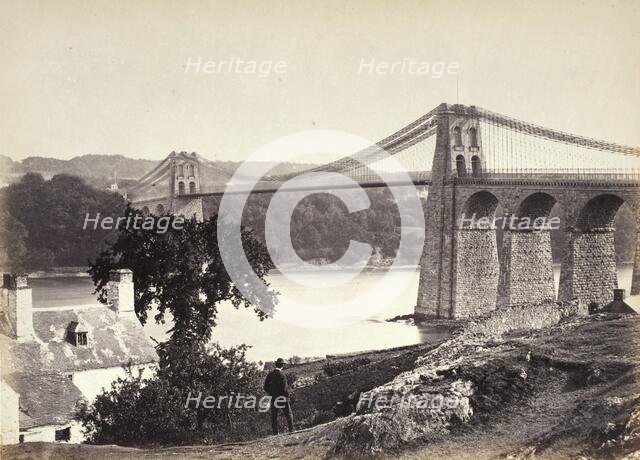 Bangor, Suspension Bridge, From Anglesey (254), Printed 1860 circa. Creator: Francis Bedford.