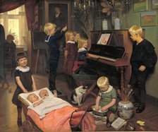 A Concert: The Artist's Children and their Playmates, 1887. Creator: Haslund, Otto Carl Bentzon (1842-1917).