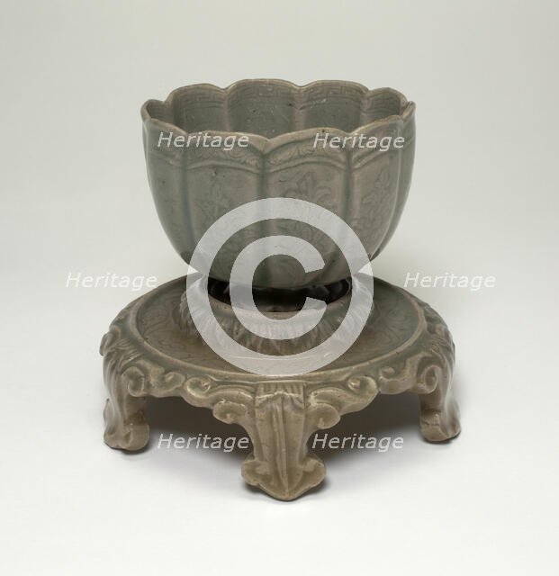 Lobed Cup and Stand with Floral Sprays and Lotus Leaves, Korea, Goryeo dynasty, mid-12th century. Creator: Unknown.