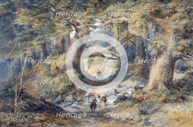 Crossing the Teremakau River, 1876. Creator: Nicholas Chevalier.