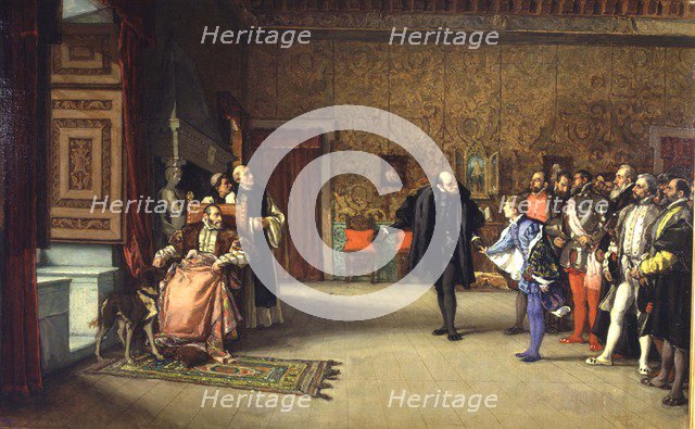 Presentation of D. John of Austria to the Emperor Charles V at Yuste, oil of 1869.