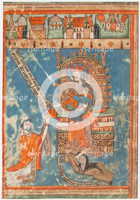 Manuscript Leaf with Dedication of a Book to the Virgin, German, ca. 1400. Creator: Unknown.