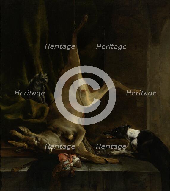 A Dog and a Cat near a partially disembowelled Deer, 1645-1660. Creator: Jan Baptist Weenix.