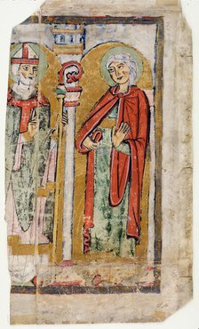 Psalter Leaf: Bishop Saint and Female Saint, 12th century. Creator: Unknown