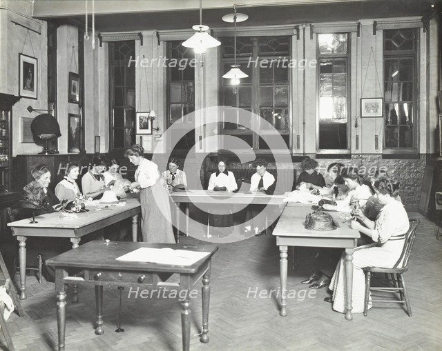 Millinery class, Ackmar Road Evening Institute for Women, London, 1914.  Artist: Unknown.