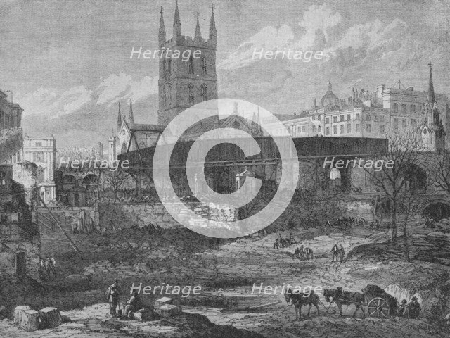 'Part of the Site of St. Thomas's Hospital at Southwark Being Cleared for Railway Purposes', c1862,  Artist: Unknown.