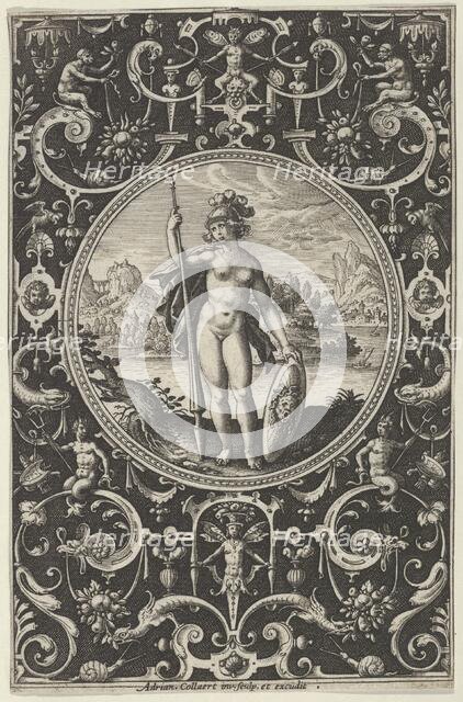 Minerva in a Decorative Frame with Grotesques, from the Judgment of Paris, c1580-1600. Creator: Adriaen Collaert.