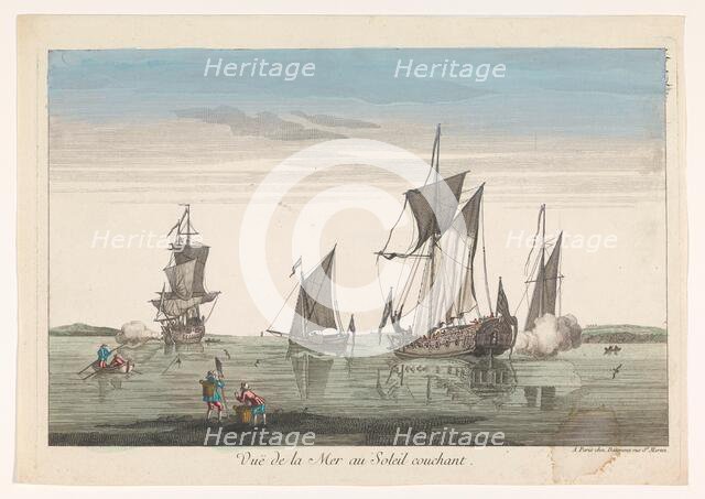 Seascape with ships and boats at sunset, 1745-1775. Creator: Unknown.