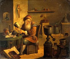 An alchemist in his laboratory, c1680s. Creator: Follower of David Teniers II.