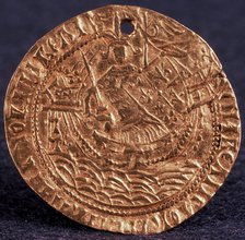 Coin (Korabelnik) of Tsar Ivan III (Reverse: Ruler on his ship), 1471-1490. Artist: Numismatic, Russian coins  