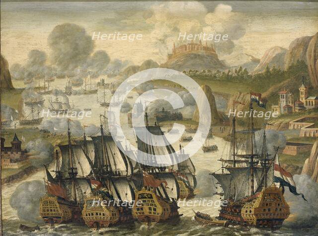 Naval Battle of Vigo Bay, 23 October 1702. Episode from the War of the Spanish Succession, c.1705. Creator: Anon.