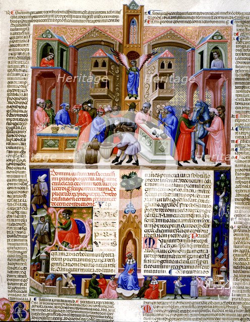 Market of the merchants, Miniature in the 'Codice Justiniano Institutiones Feodorum et Alia', ill…