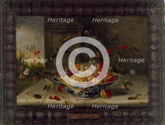 Decorative Still-Life Composition with a porcelain Bowl, Fruit and Insects, mid 17th century. Artist: Jan van Kessel.