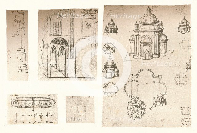 Five architectural drawings, c1472-c1519 (1883). Artist: Leonardo da Vinci.