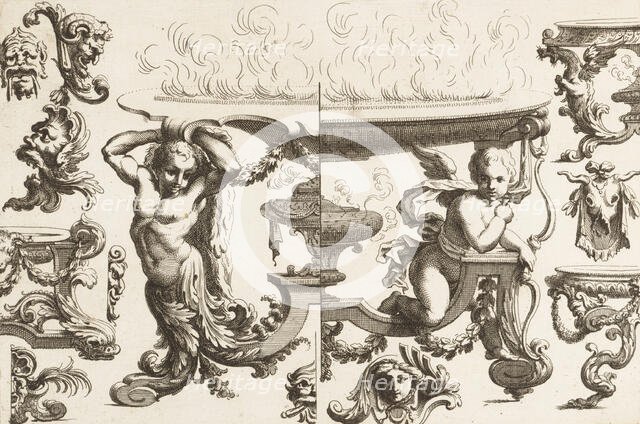 Desseins de Brasiers dont les Ornements peuuent Seruir aux Cuuettes, Tables, et autre..., 1660-1713. Creator: Alexis Loir I.