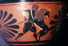 Greek Vase-Painting Hercules fights the Lion, c6th century BC.