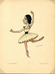 Ballet dancer Tamara Karsavina (From: Russian Ballet in Caricatures), 1902-1905. Artist: Legat, Nikolai Gustavovich (1869-1937)