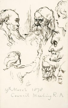 Sketches made in a Royal Academy Council meeting, 19 March, 1878. Creator: Sir John Gilbert.