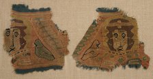 Two Fragments with Human Faces and Birds, Coptic, 5th century. Creator: Unknown.