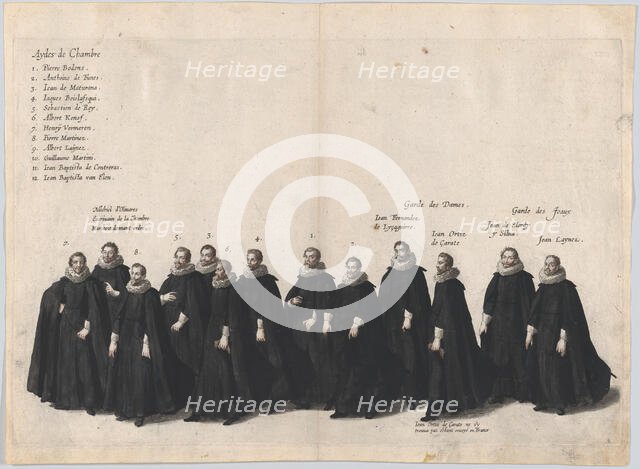 Plate 22: Chamber aides marching in the funeral procession of Archduke Albert of Austria;..., 1623. Creator: Cornelis Galle I.