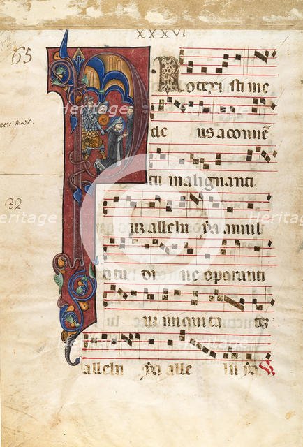 Manuscript Leaf with the Martyrdom of Saint Peter Martyr in an Initial P..., ca. 1270-80. Creator: Unknown.