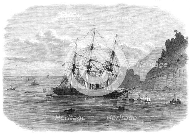 H.M.S. Cadmus ashore on Salcombe Bar, Devon, 1869. Creator: Unknown.