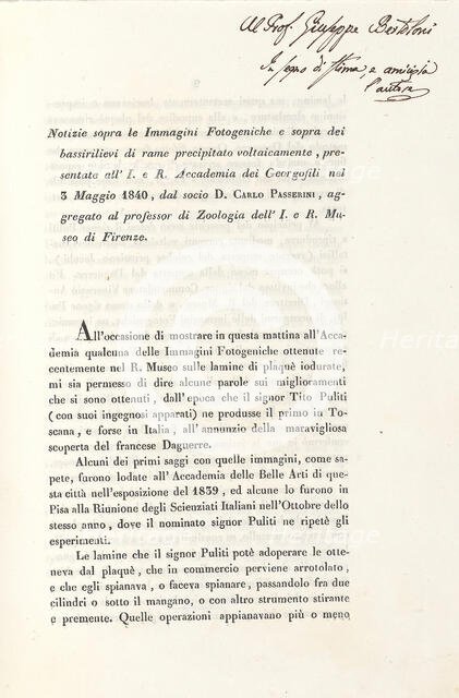 [Notizie sopra le Immagini Fotogeniche], 1840. Creator: Unknown.