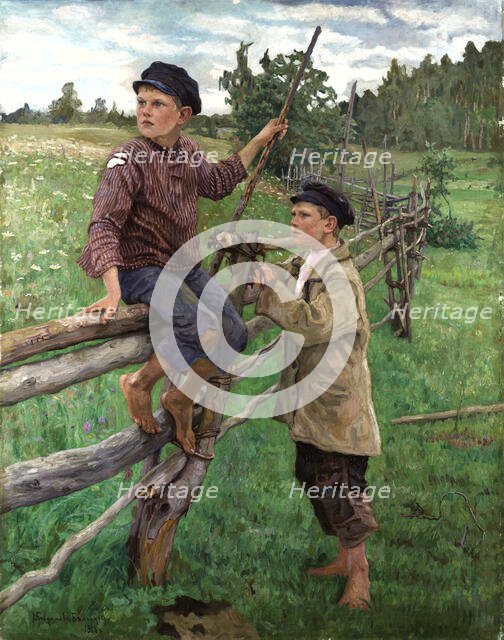 Peasant Boys, 1916. Creator: Bogdanov-Belsky; Nikolai Petrovich (1868-1945).