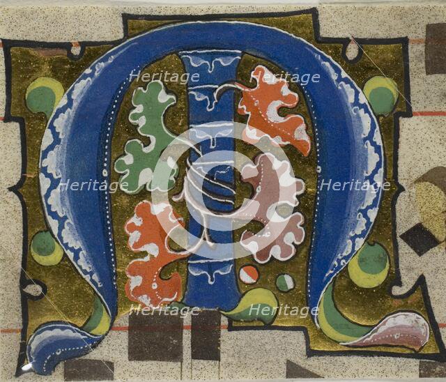 Decorated Initial "M" with Flowers from a Choirbook, 19th century imitation of 14th century style. Creator: Unknown.