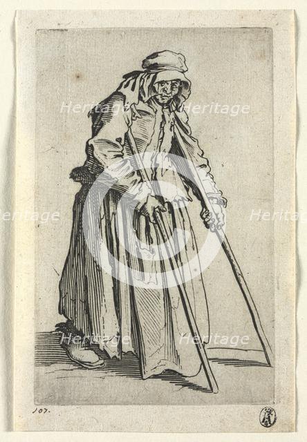 The Beggars: Beggar Woman on Crutches , c. 1623. Creator: Jacques Callot (French, 1592-1635).